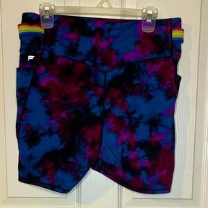 EUC Fabletics Motion 365 Blue & Purple High Waisted Tie-Dye Biker Shorts